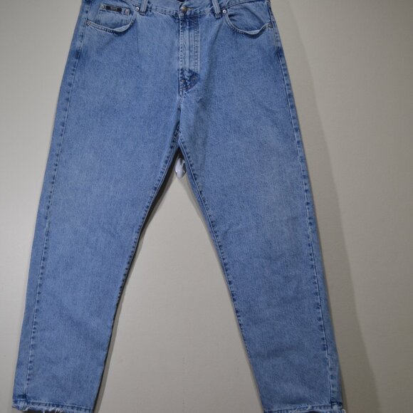Boss Hugo Boss Mens 40x30 Straight Leg 5 Pocket Distress Hem Denim Bleu Jeans - Picture 1 of 8